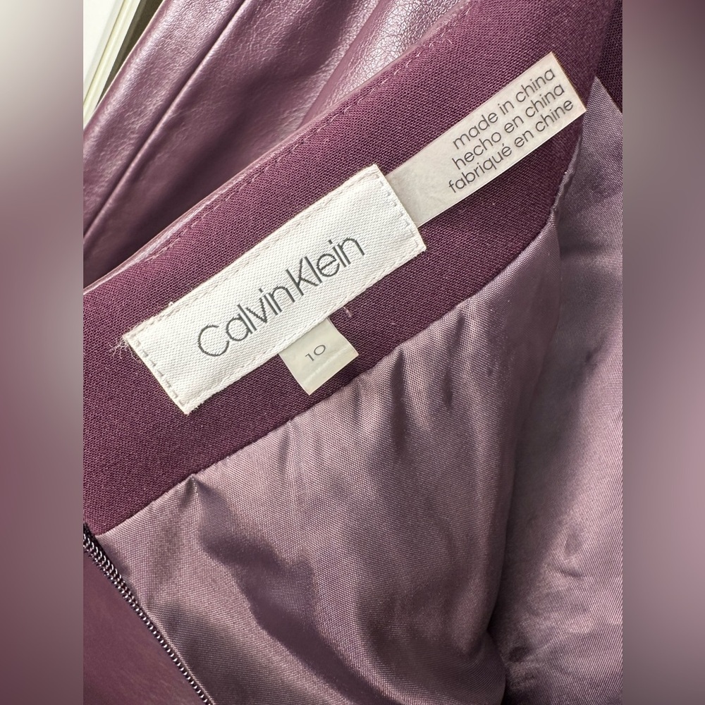 Calvin Klein Plum Faux-Leather Draped Pencil Skirt - Picture 7 of 8